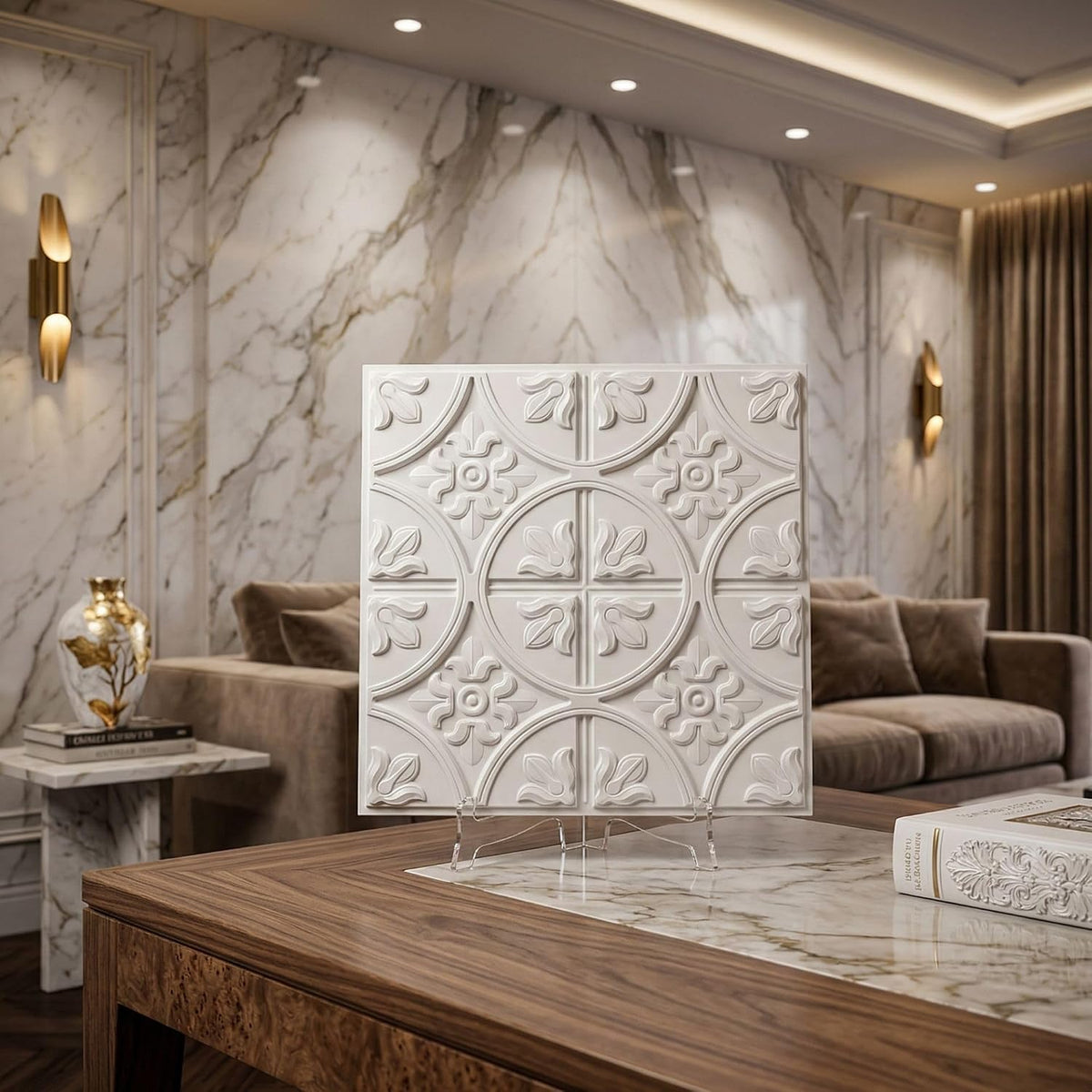 Modern PVC False Ceiling - 60x60 cm Ornamental Design White