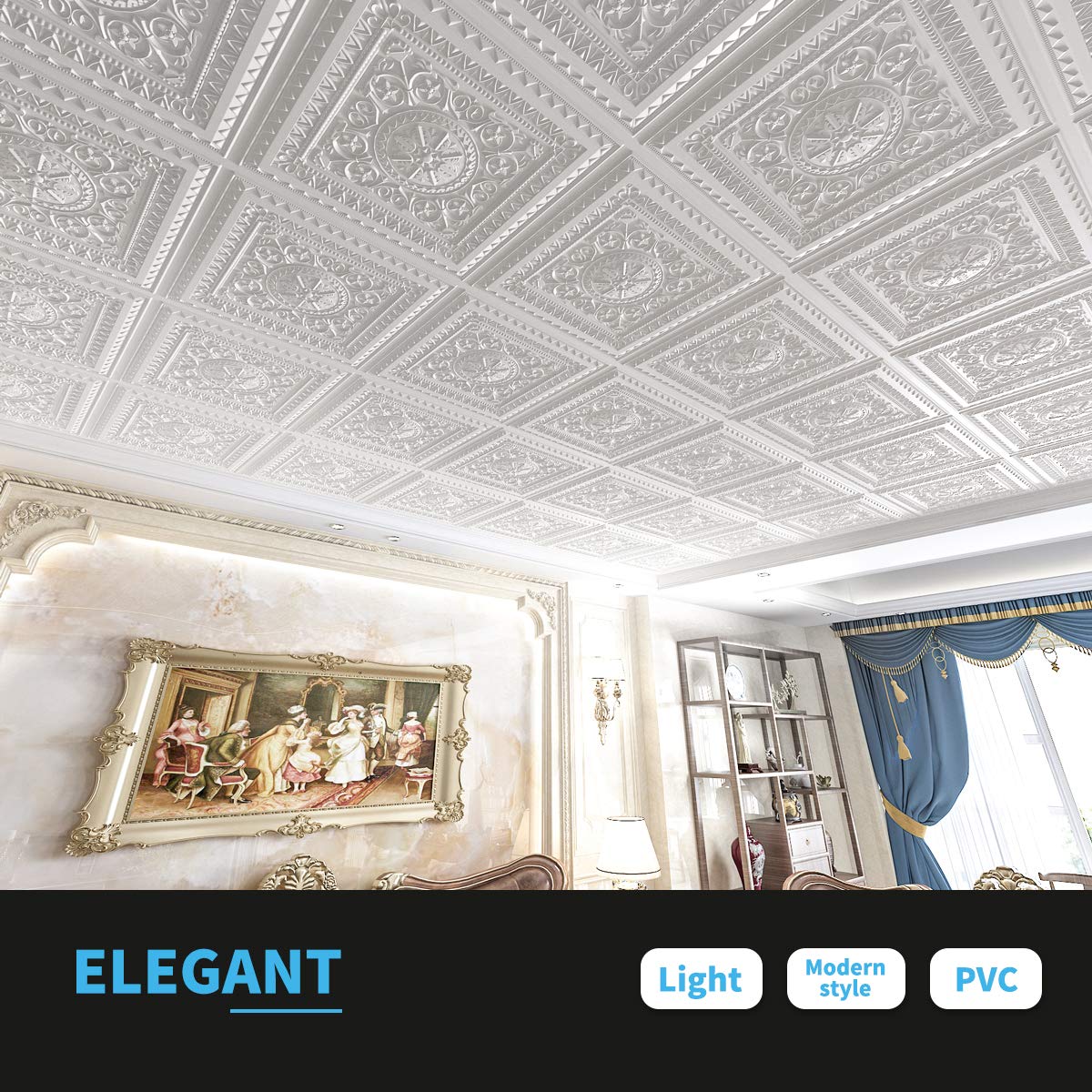 Modern PVC False Ceiling - 60x60 cm Floral Design White