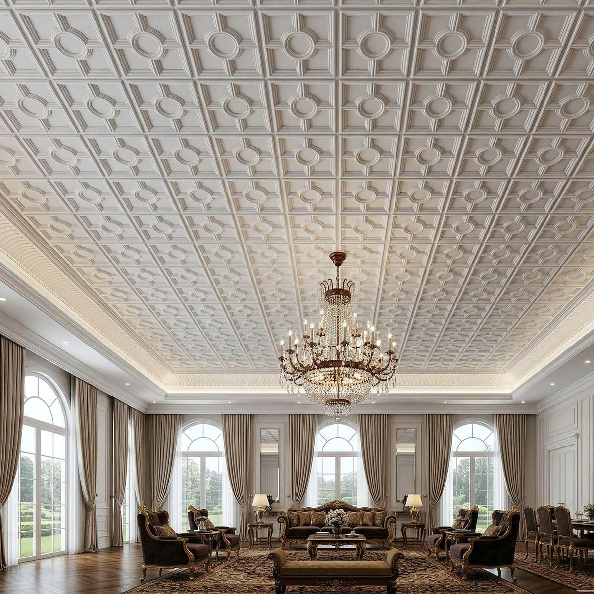 Modern PVC False Ceiling - 60x60 cm Medallion Design White