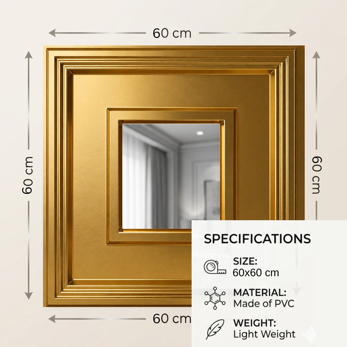 Modern PVC False Ceiling - 60x60 cm Square Design Champagne Gold With Silver Mirror