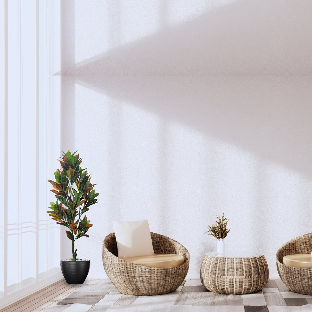 Artificial Croton Plant with Pot for Home Decor