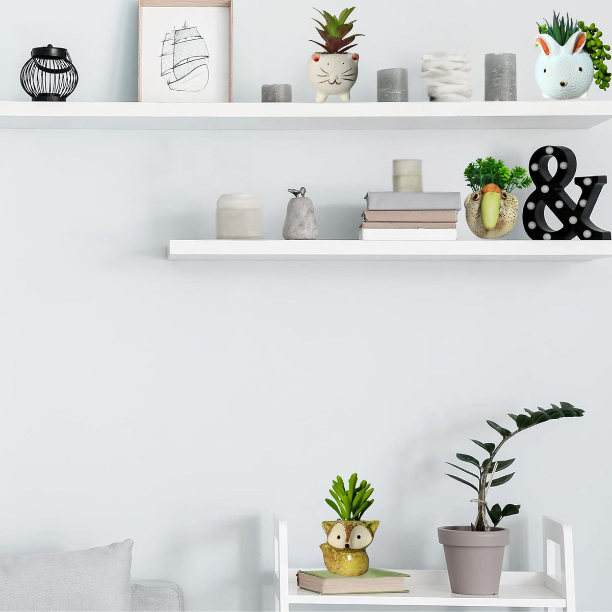 Artificial Succulent Plant with Cute Ceramic Pot for Home Decor - (Pack of 4)