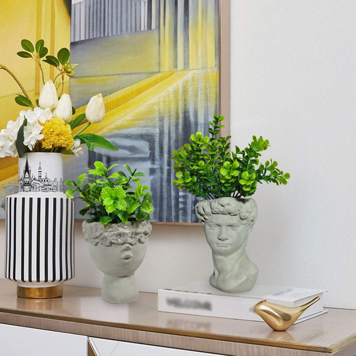 Artificial Succulent Plant with Cute Ceramic Pot for Home Decor - (Pack of 2)