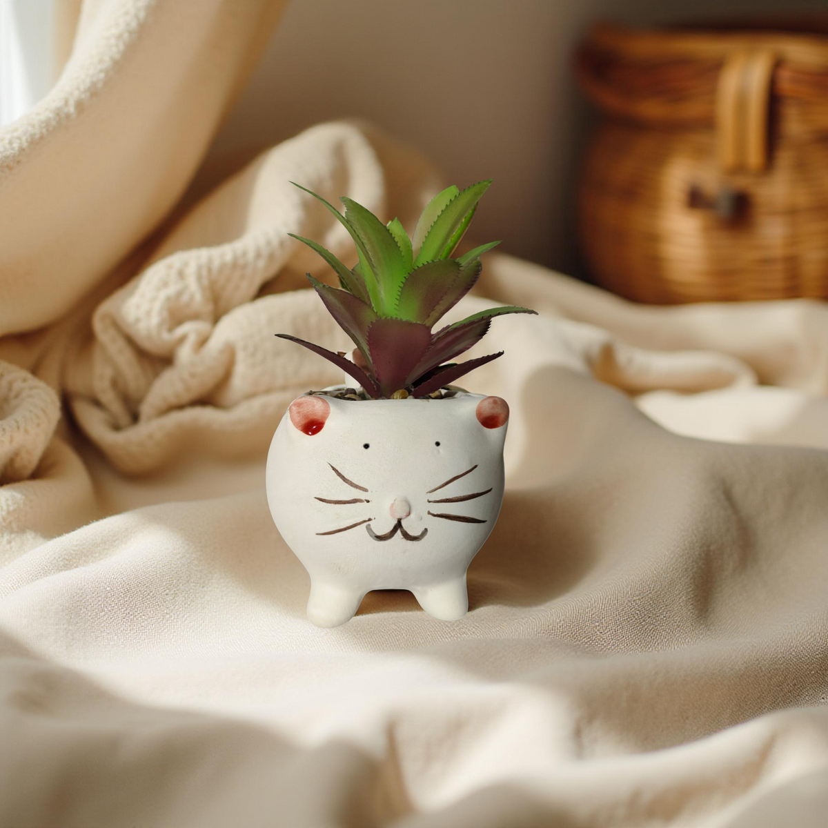 Artificial Succulent Plant with Cute Ceramic Pot for Home Decor - (Pack of 4)