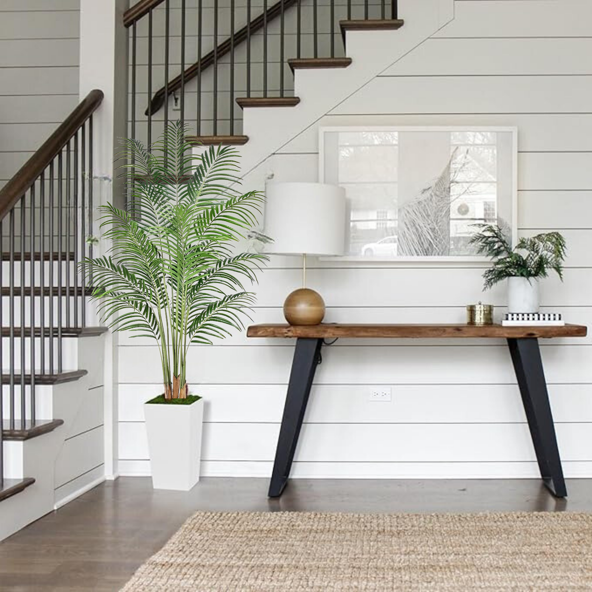 Artificial Palm Plant for Home Decor with Pot (Iron Rod Stems)