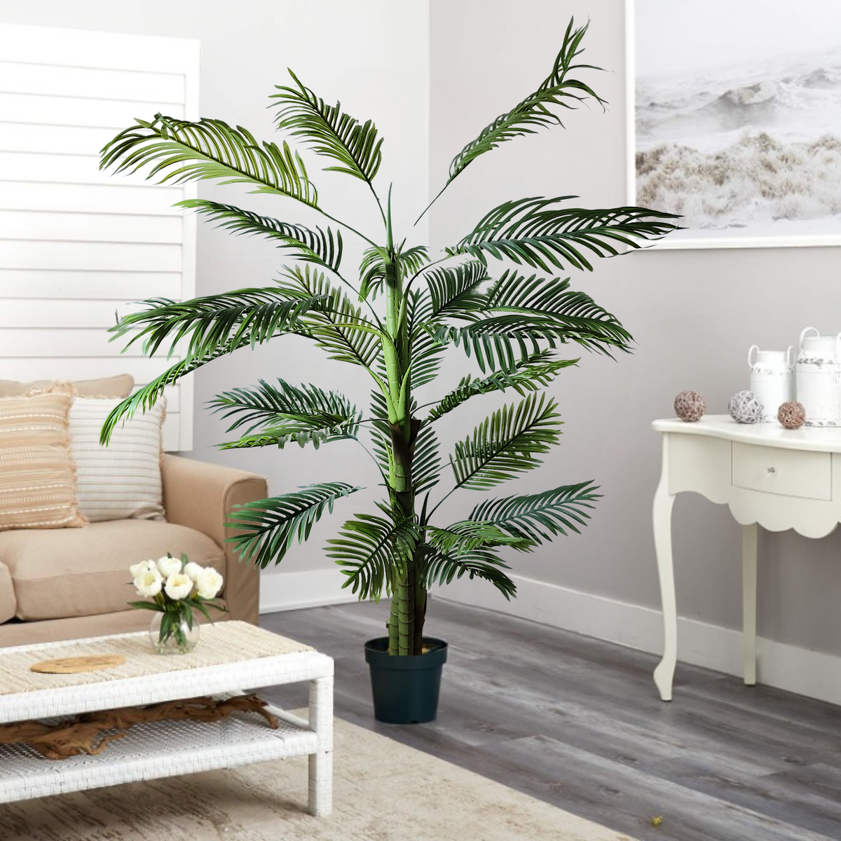 Artificial Palm Tree for Home Decor with Pot and 3 Stems