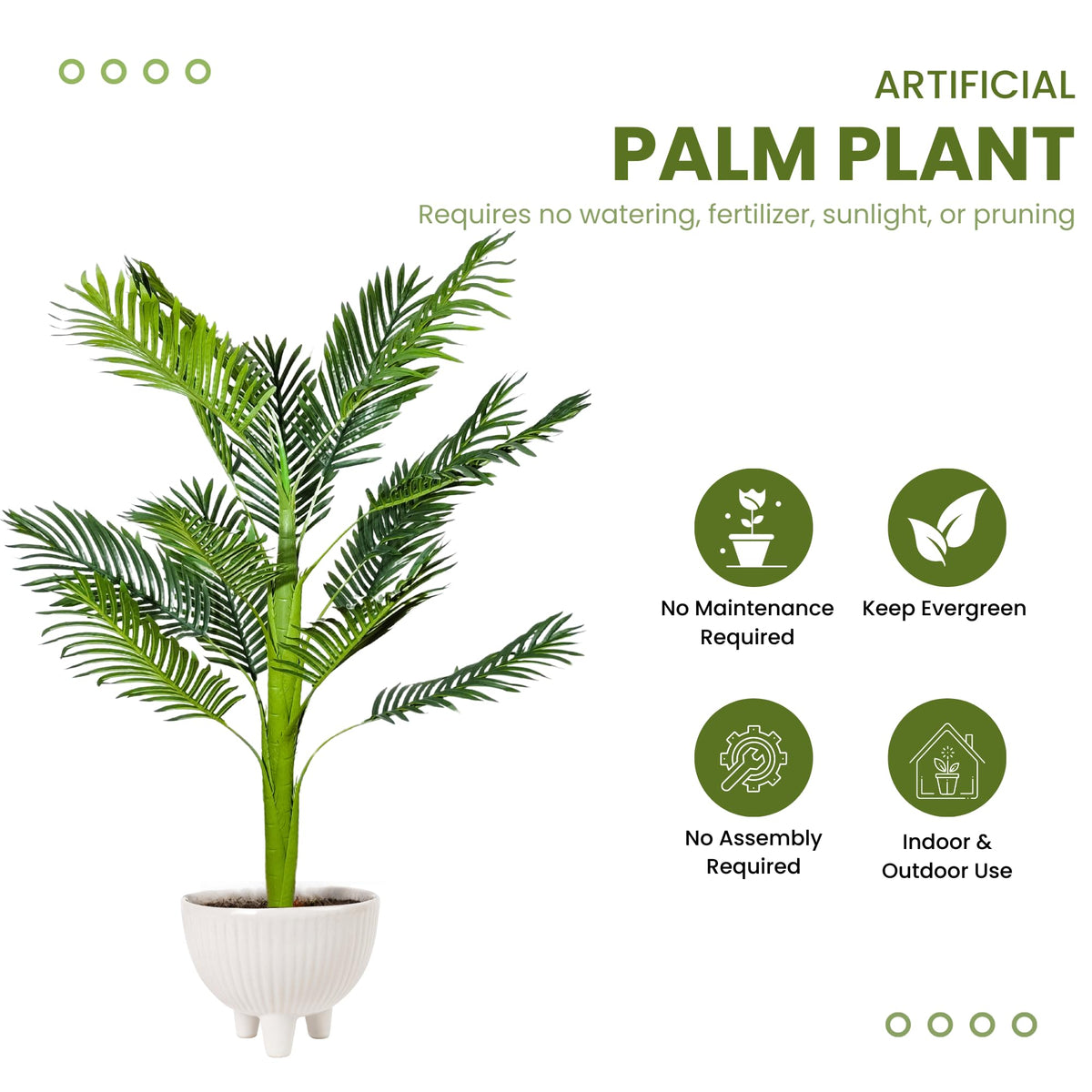 Artificial Palm Tree for Home Decor with Pot and 1 Stem