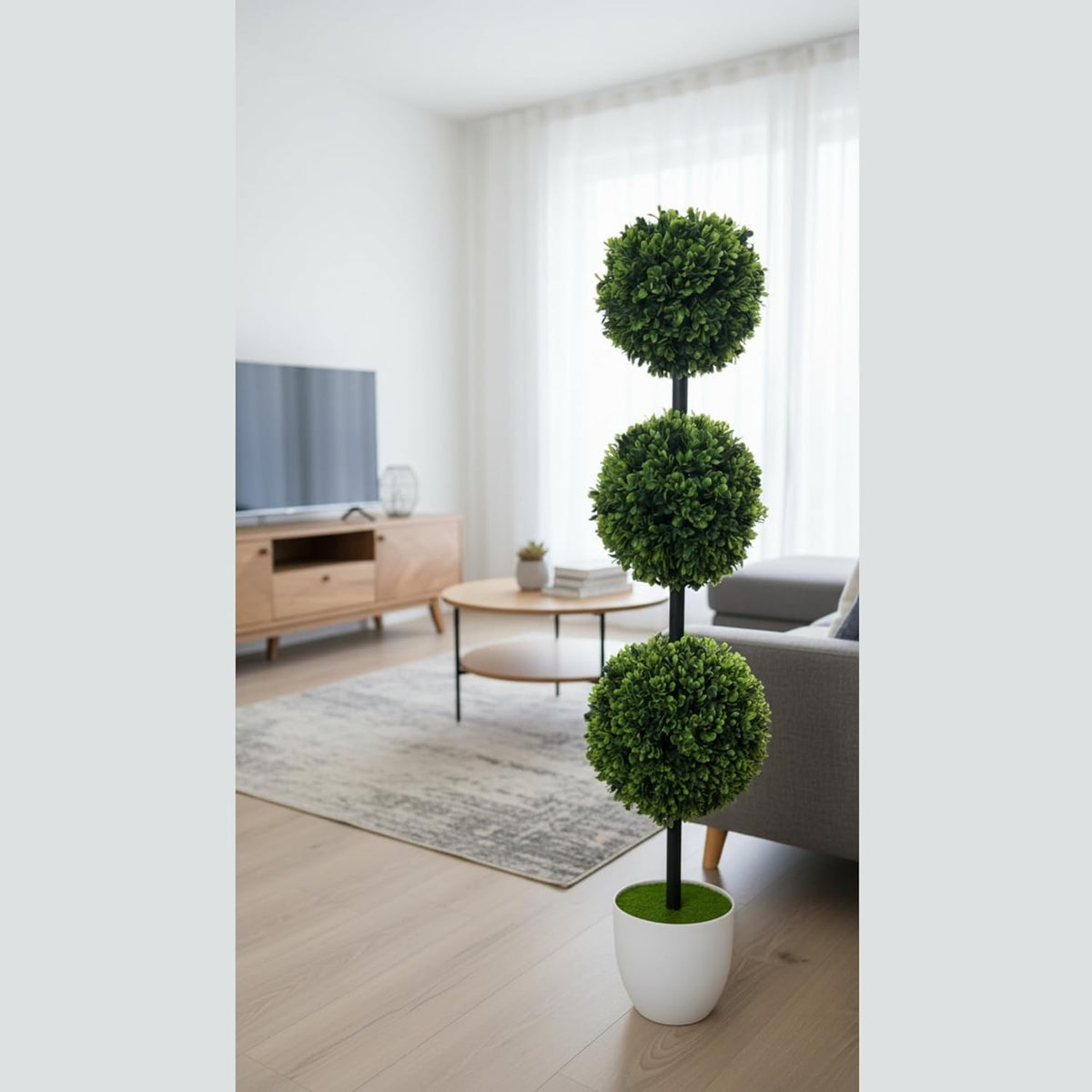 Artificial Topiary Plant - Triple Ball Boxwood Tree with Pot