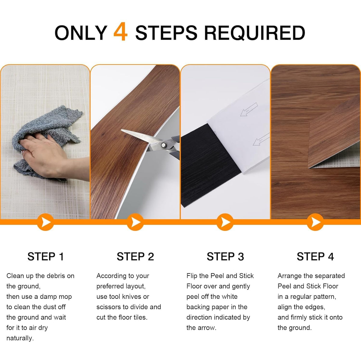 Peel and stick vinyl  floor planks - 91 X 15 cm (36pcs in a pack) covering 54sqft area- Dark Brown