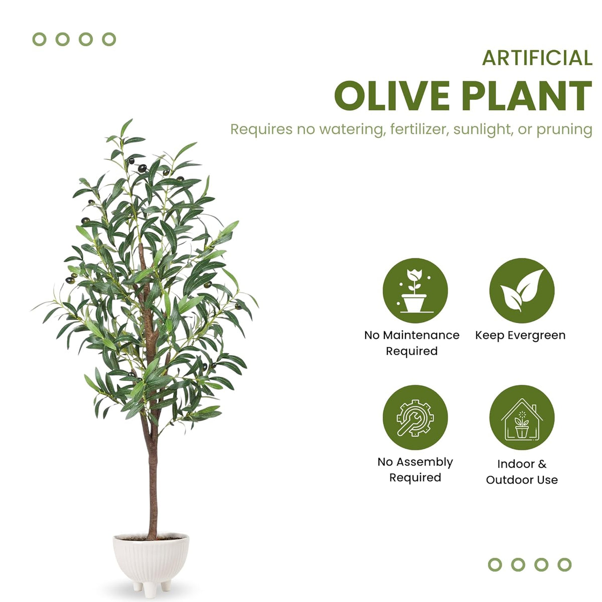 Artificial Plant Olive Tree | Lifelike Faux Olive Plant with Plastic Pot for Home Office