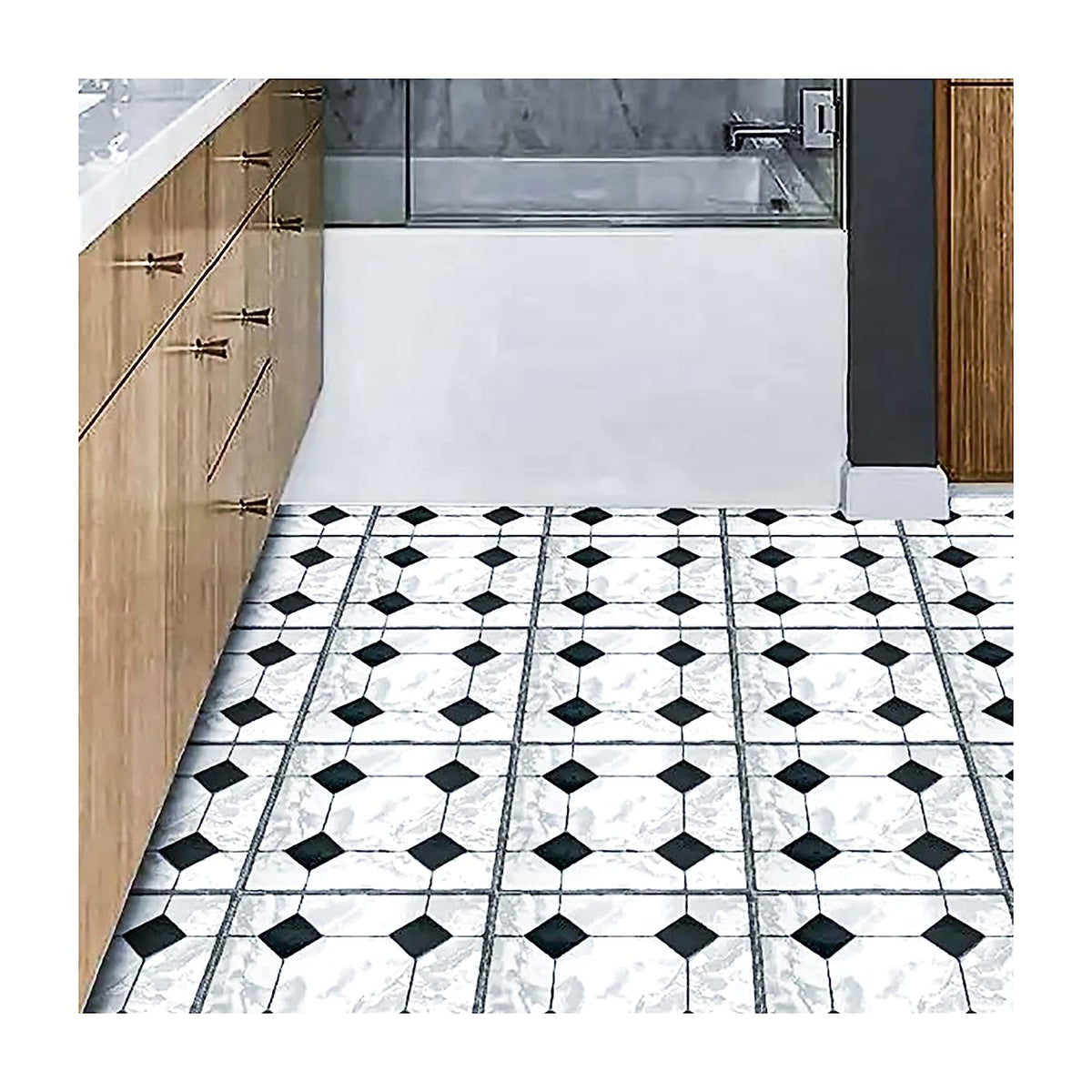 Peel and stick vinyl floor tiles 30 X 30cm (11pcs in a pack) covering 11sqft area- Black and White