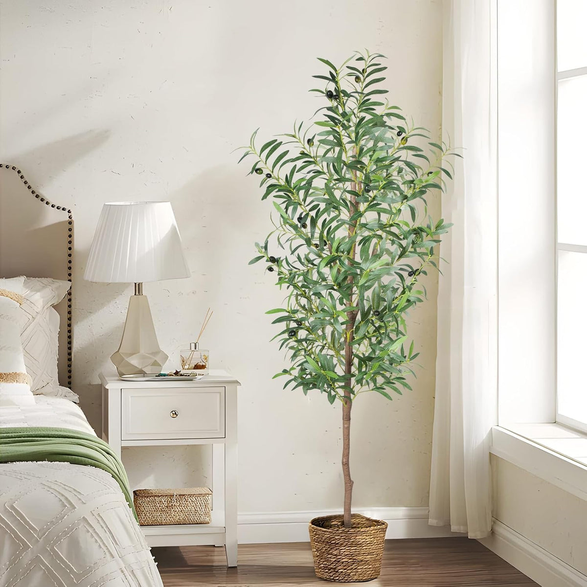 Artificial Plant Olive Tree | Lifelike Faux Olive Plant with Plastic Pot for Home Office