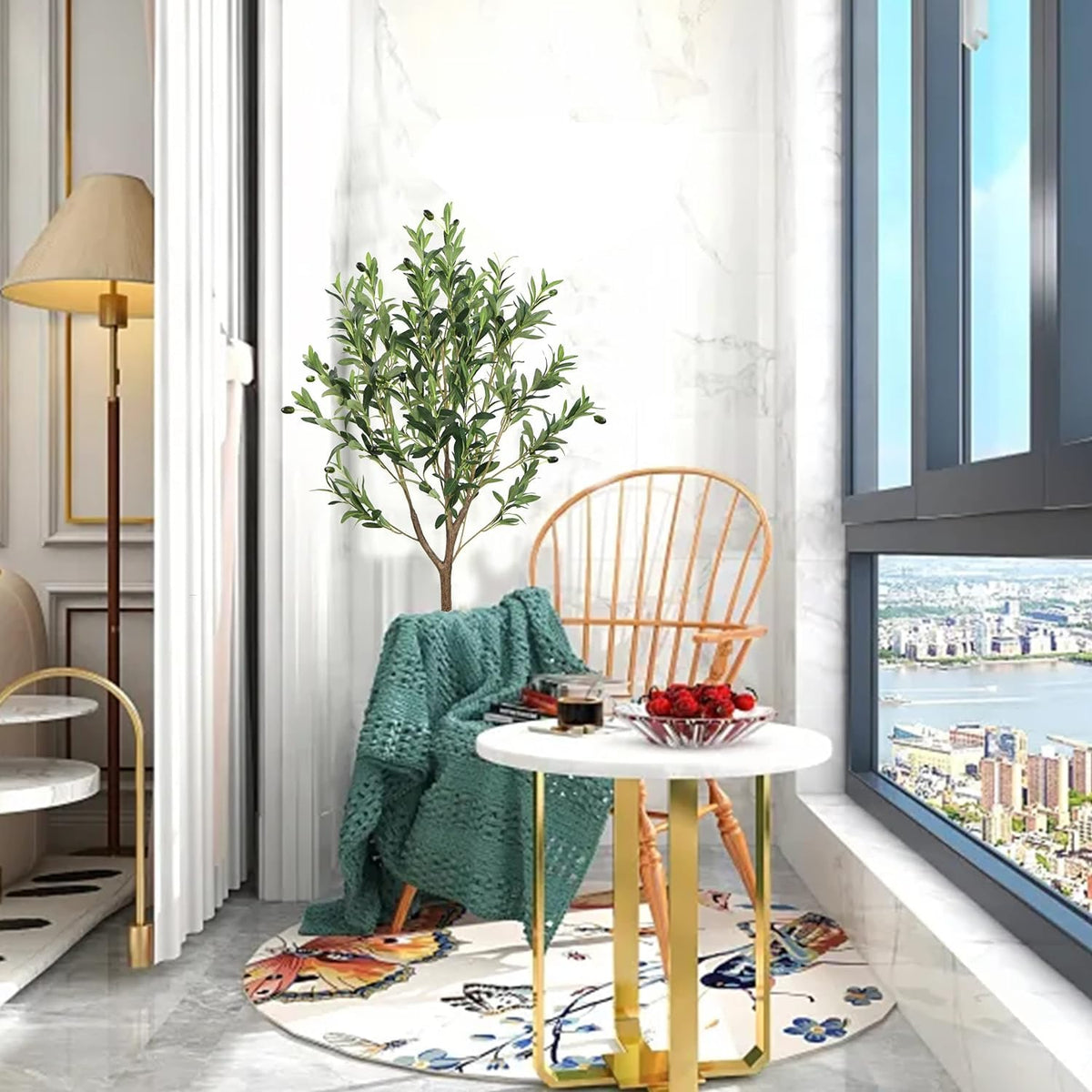 Artificial Plant Olive Tree | Lifelike Faux Olive Plant with Plastic Pot for Home Office