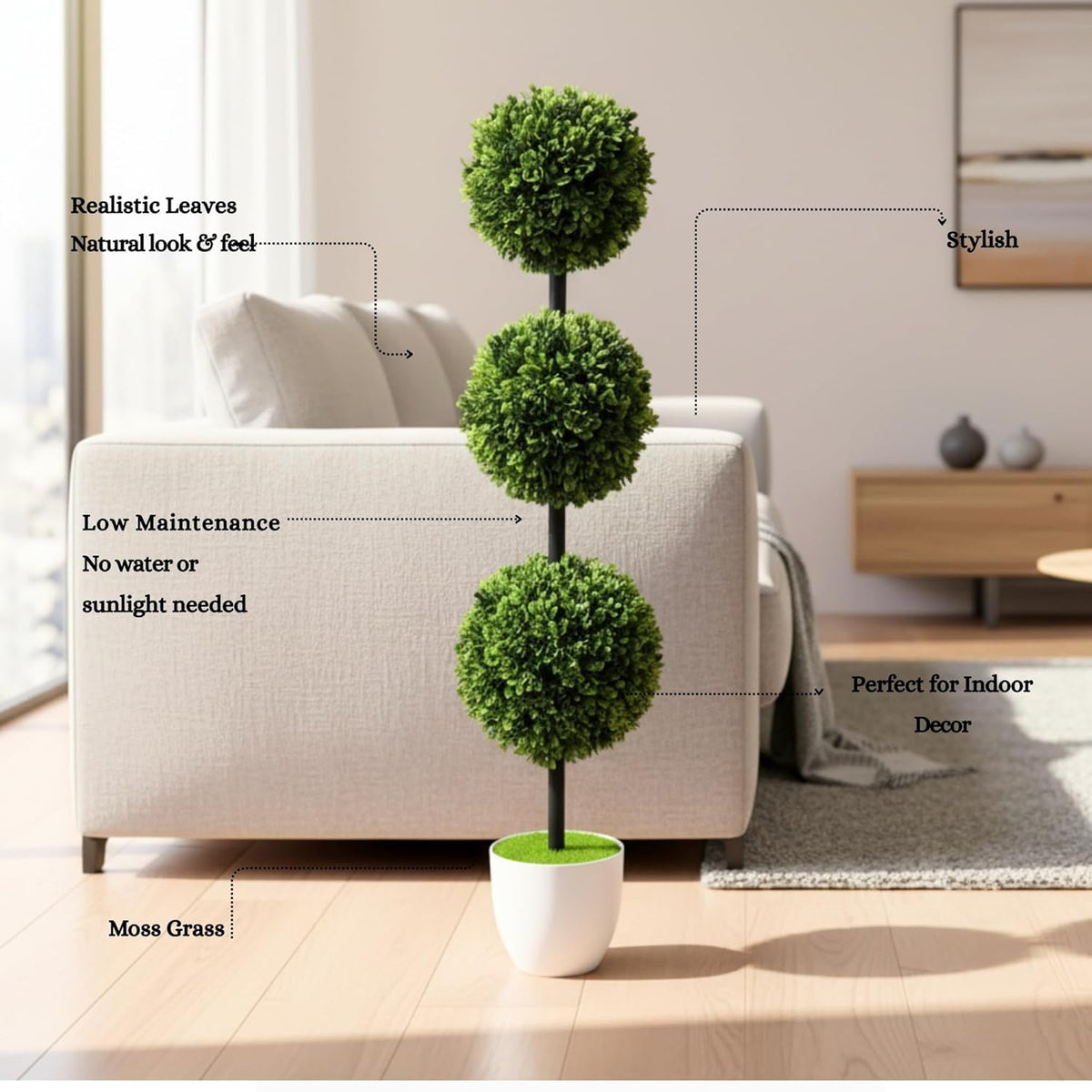 Artificial Topiary Plant - Triple Ball Boxwood Tree with Pot