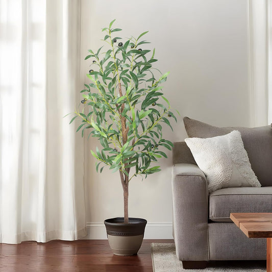 Artificial Plant Olive Tree | Lifelike Faux Olive Plant with Plastic Pot for Home Office