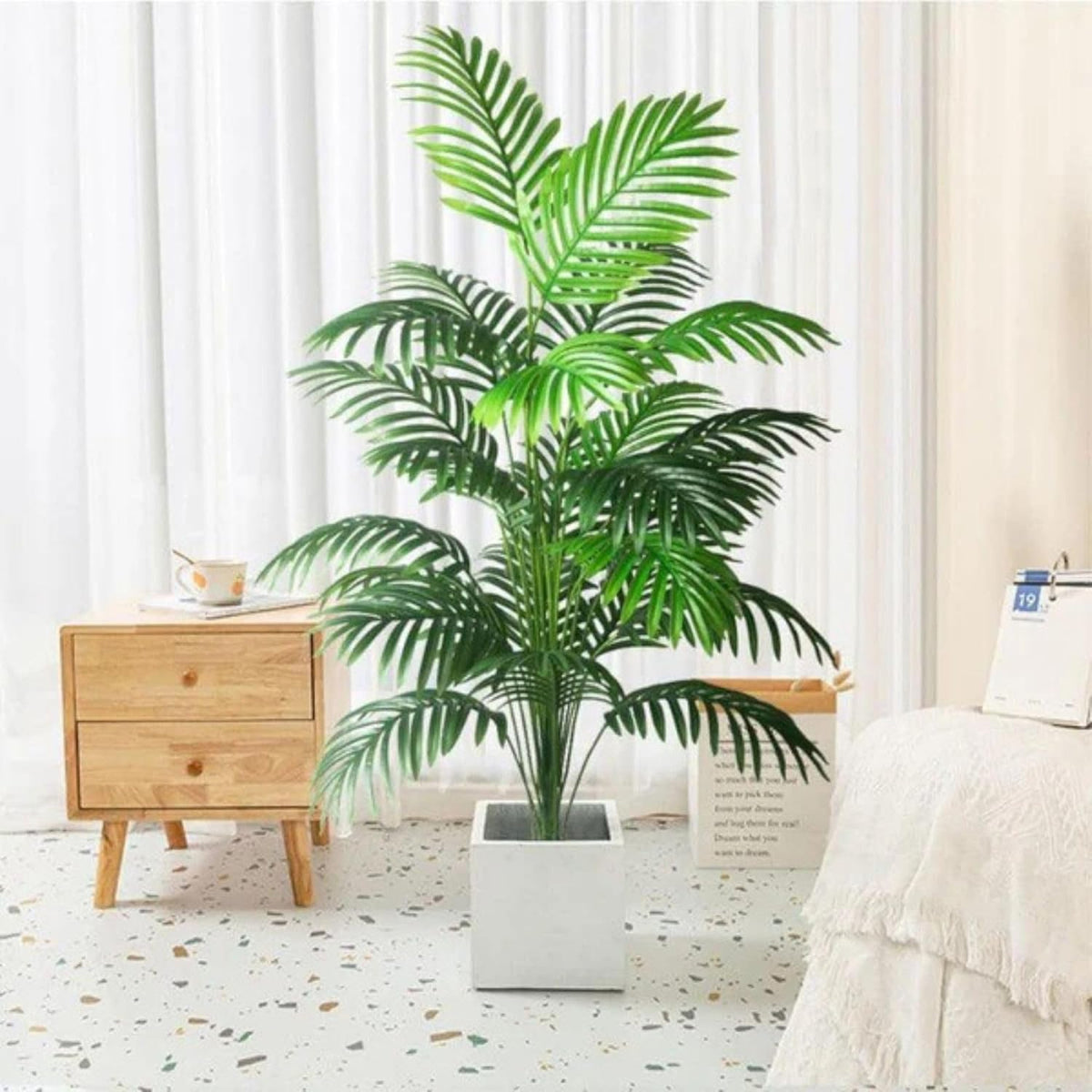 Artificial Palm Plant for Home Decor with Pot (Iron Rod Stems)