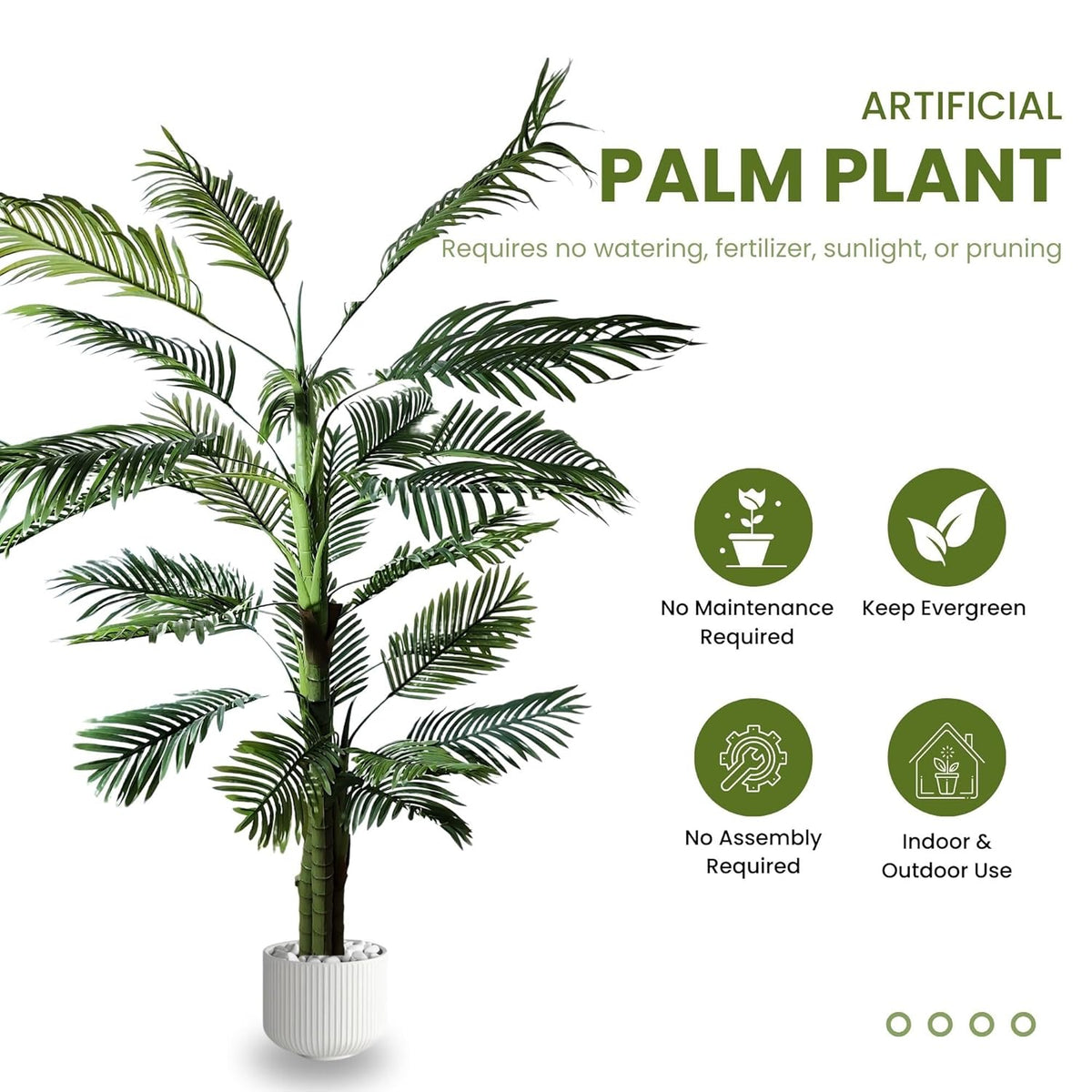 Artificial Palm Tree for Home Decor with Pot and 3 Stems