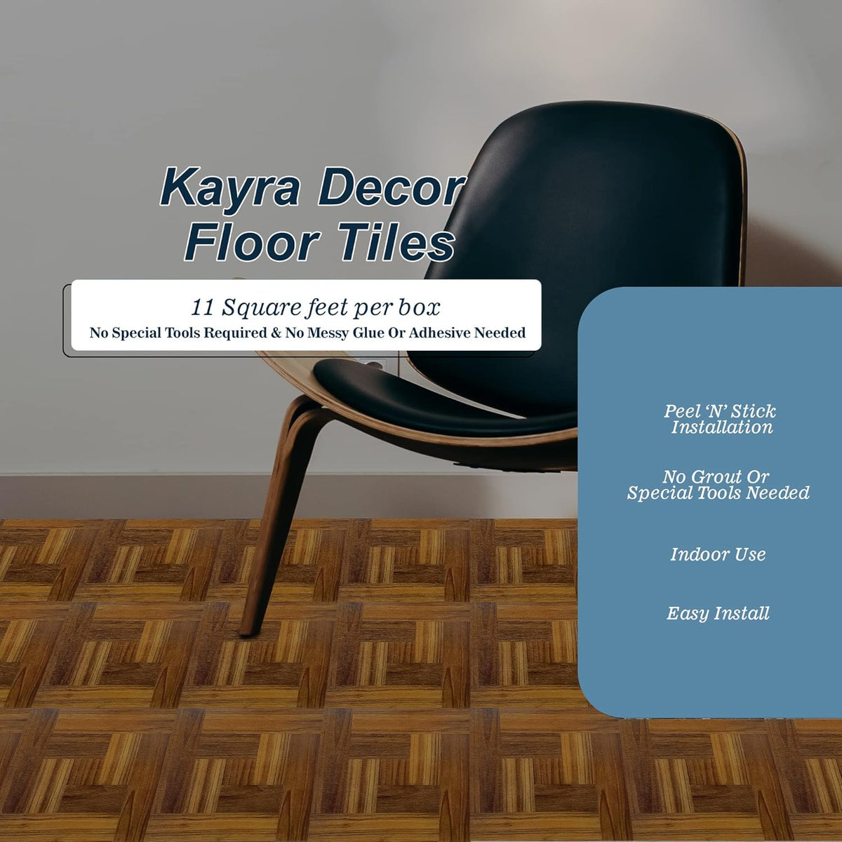 Peel and stick vinyl floor tiles 30 X 30cm (11pcs in a pack) covering 11sqft area- Brown