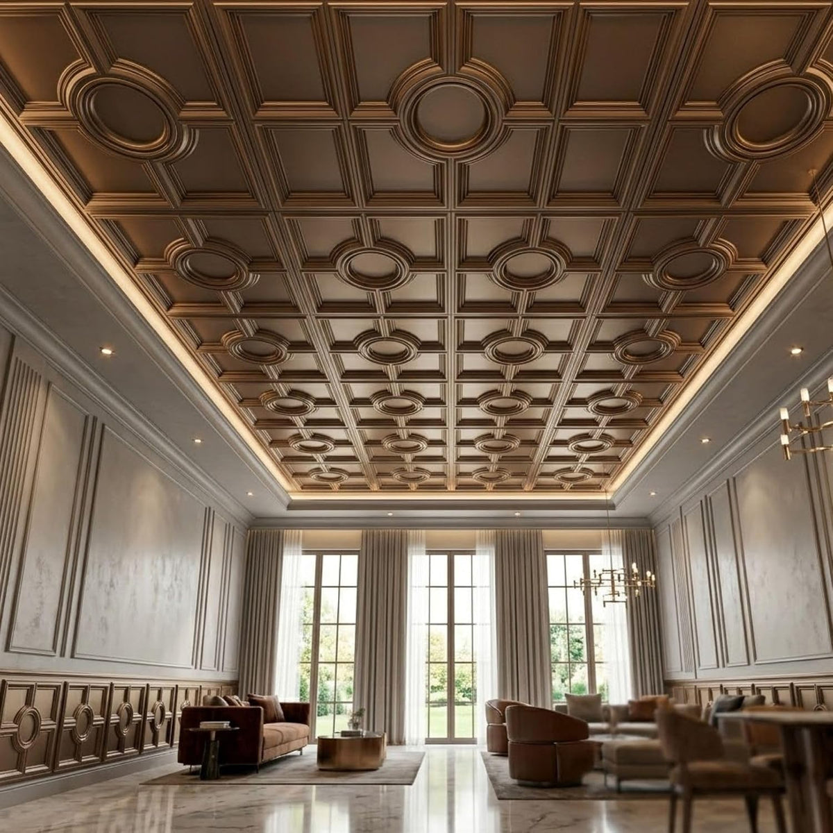 Modern PVC False Ceiling - 60x60 cm Medallion Design Metallic Coffee
