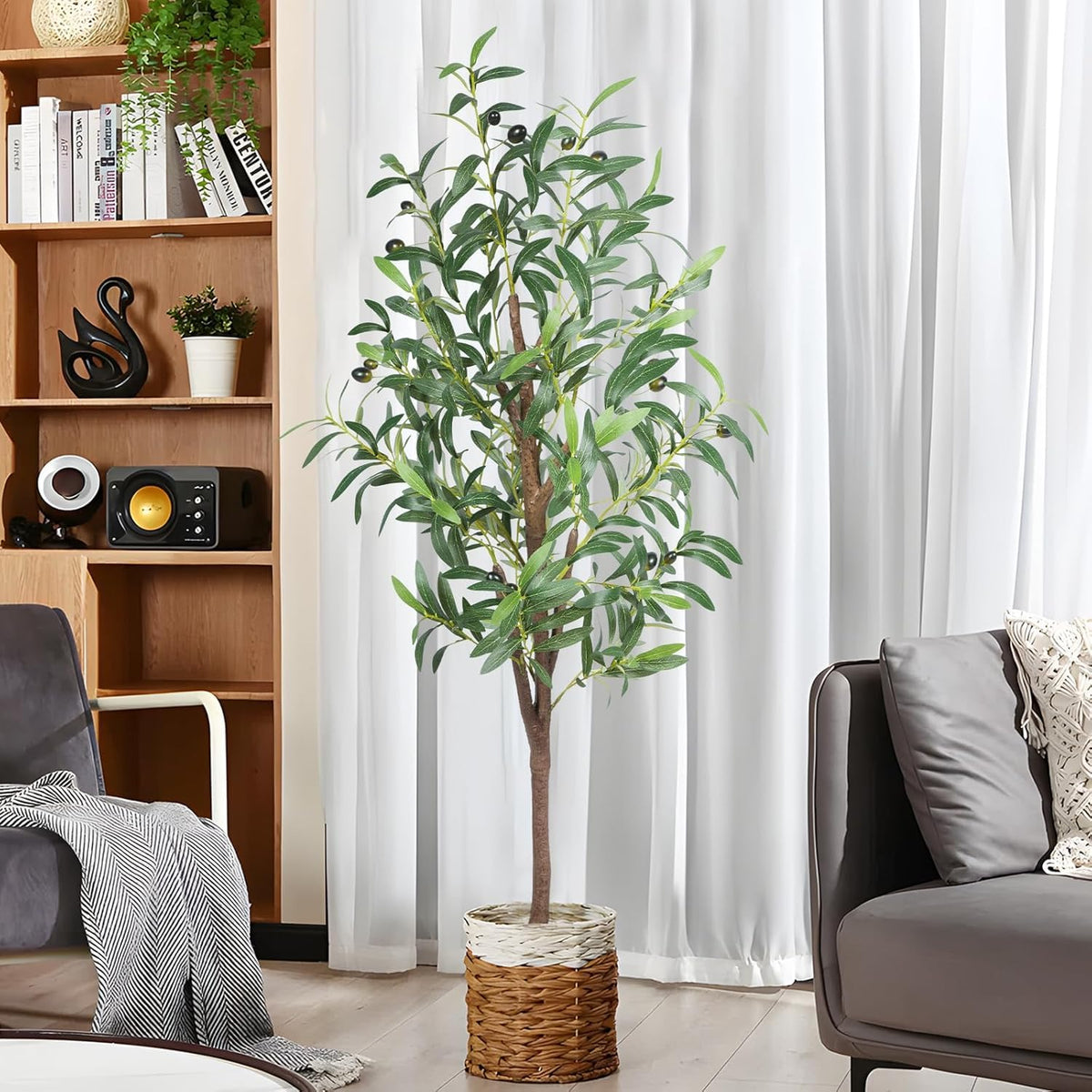 Artificial Plant Olive Tree | Lifelike Faux Olive Plant with Plastic Pot for Home Office
