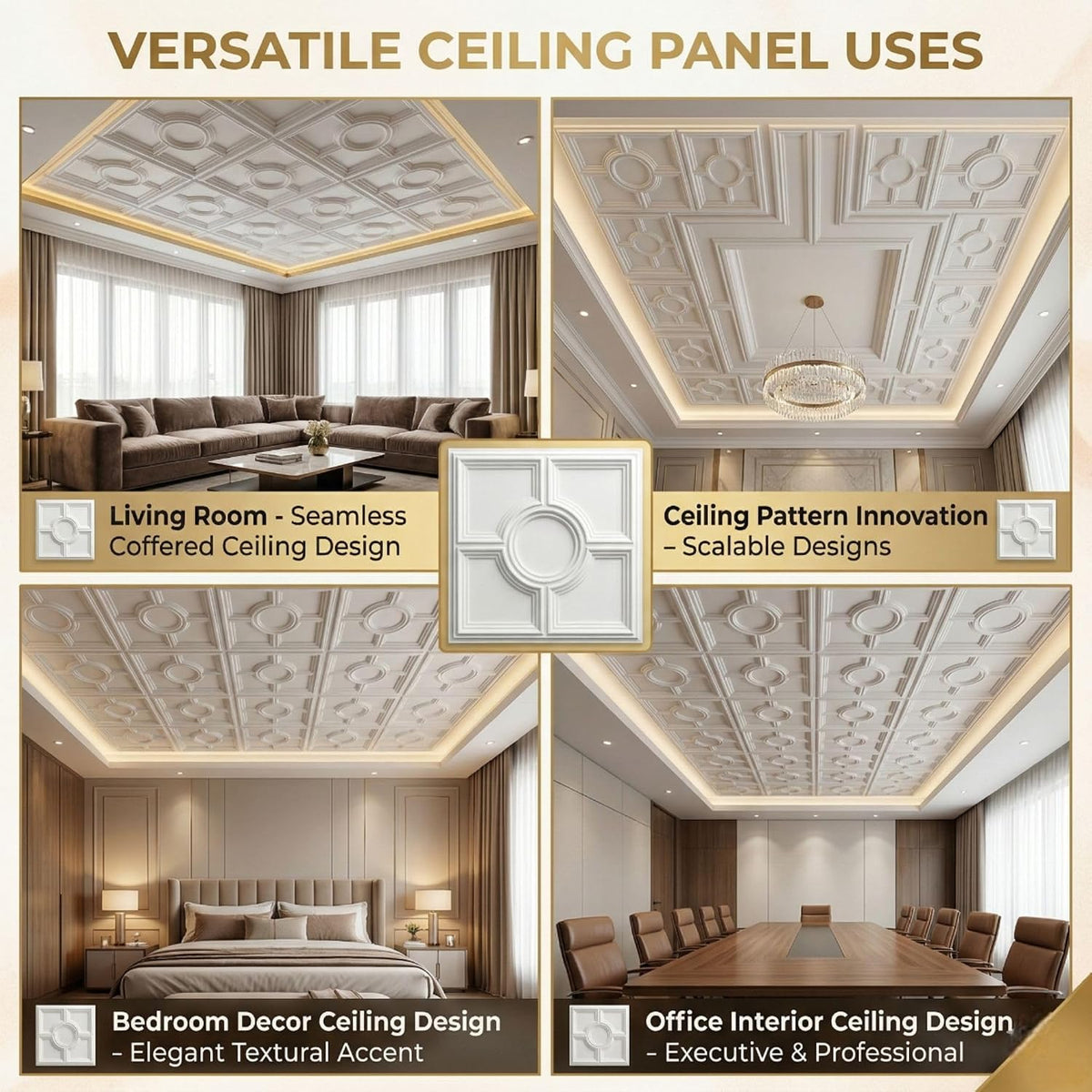 Modern PVC False Ceiling - 60x60 cm Medallion Design White