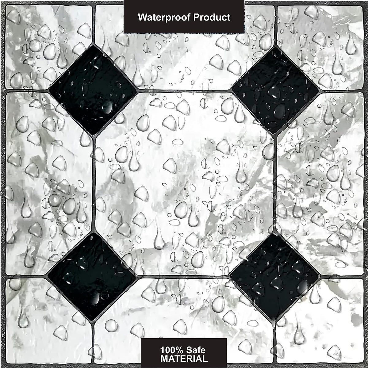 Peel and stick vinyl floor tiles 30 X 30cm (11pcs in a pack) covering 11sqft area- Black and White