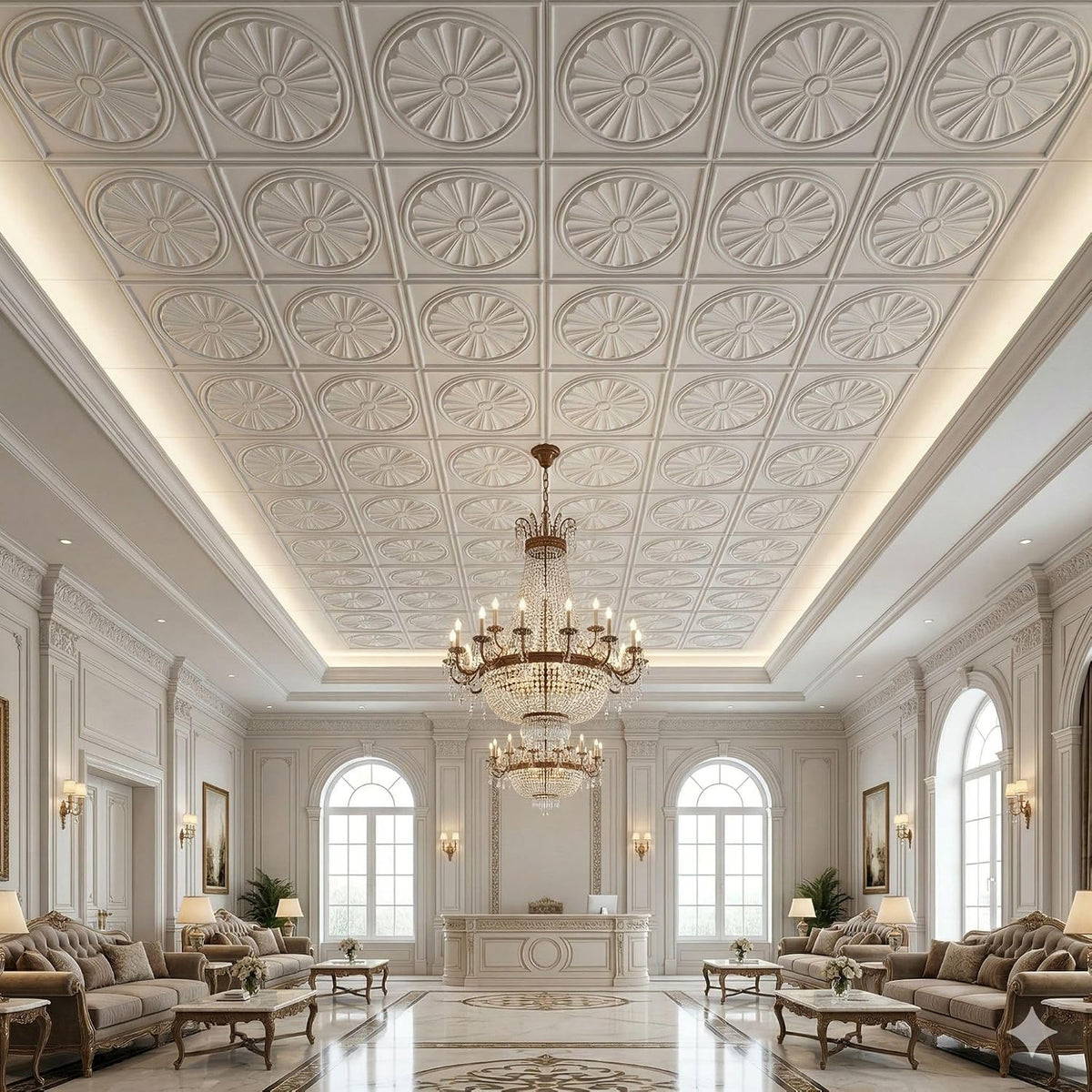 Modern PVC False Ceiling - 60x60 cm Sunburst Design White