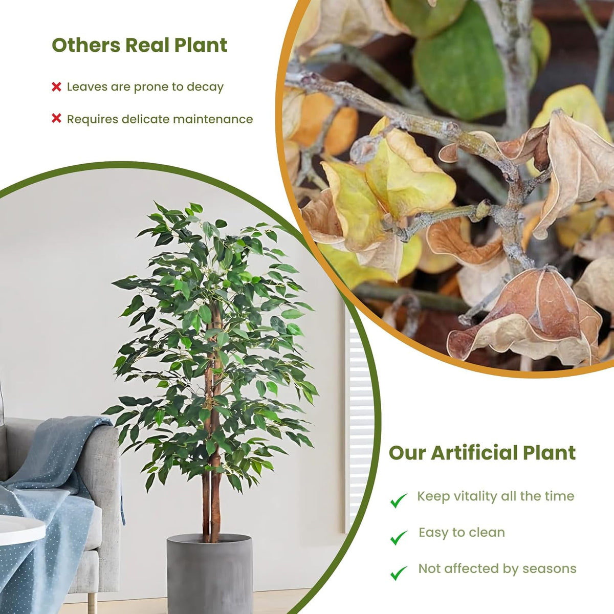 Artificial Ficus Tree with Pot for Home Decor