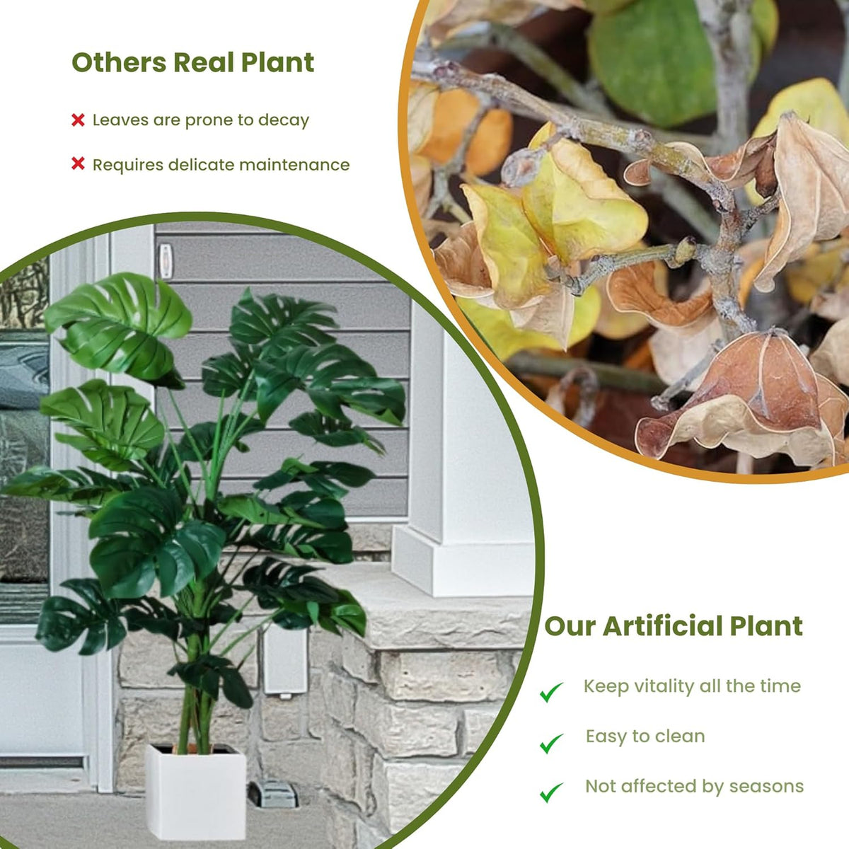 Artificial Monstera Plant with Pot for Home Decor