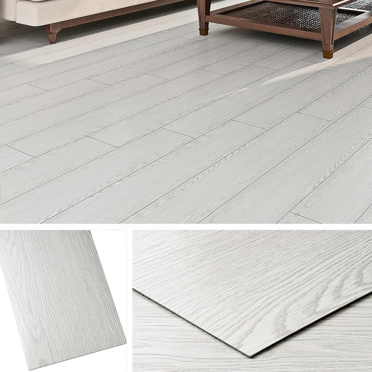 Peel and stick vinyl  floor planks - 91 X 15 cm (36pcs in a pack) covering 54sqft area- Light Grey