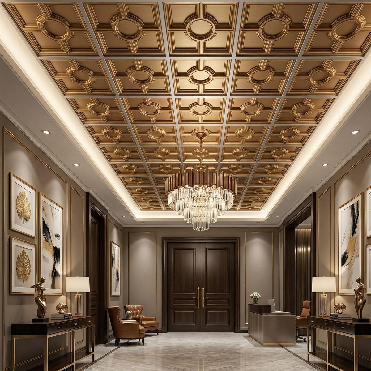 Modern PVC False Ceiling - 60x60 cm Medallion Design Champagne Gold