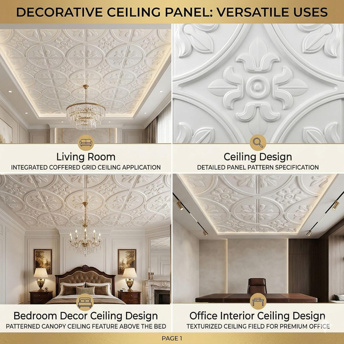 Modern PVC False Ceiling - 60x60 cm Ornamental Design White