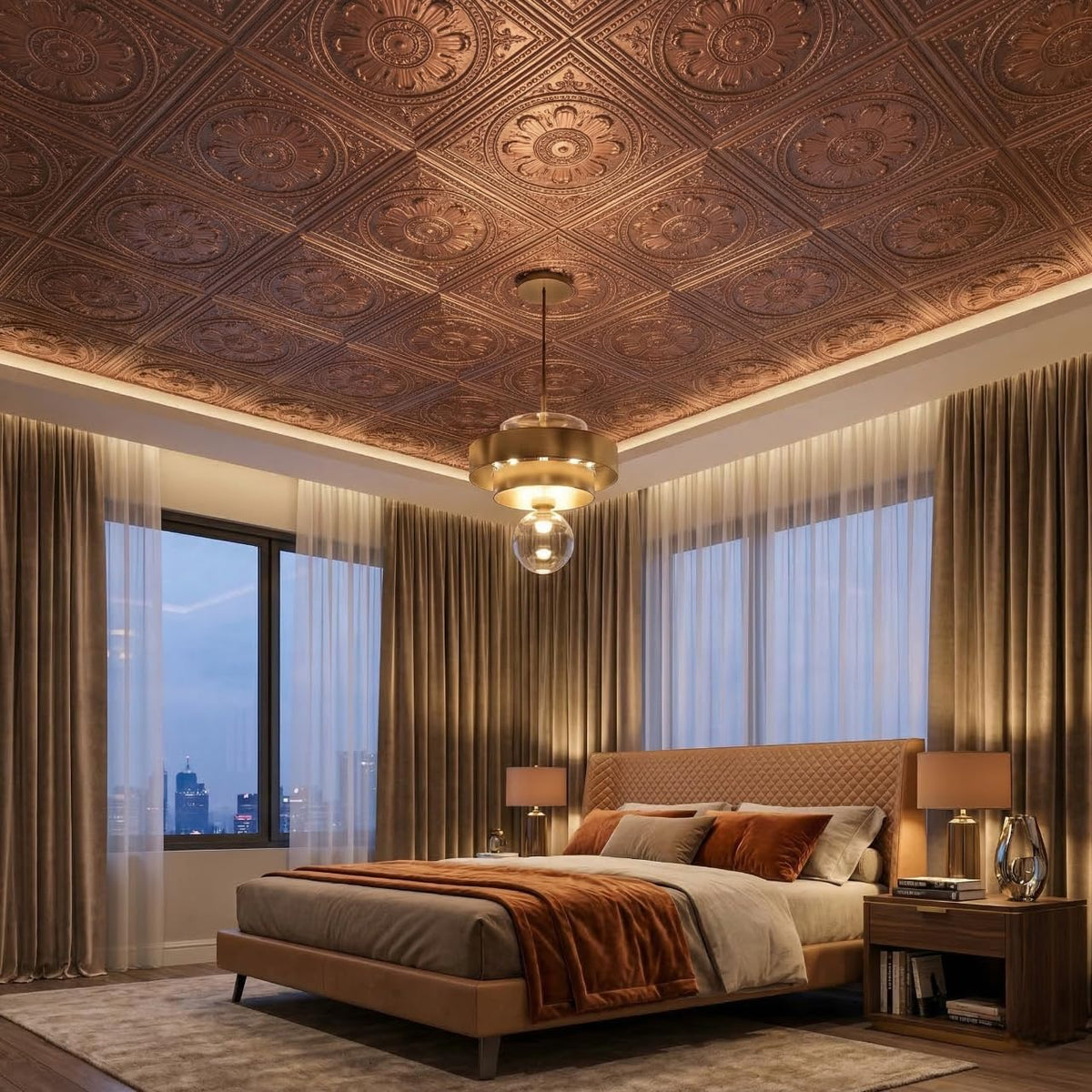 Modern PVC False Ceiling 60x60 cm - Orante Design | Red Copper