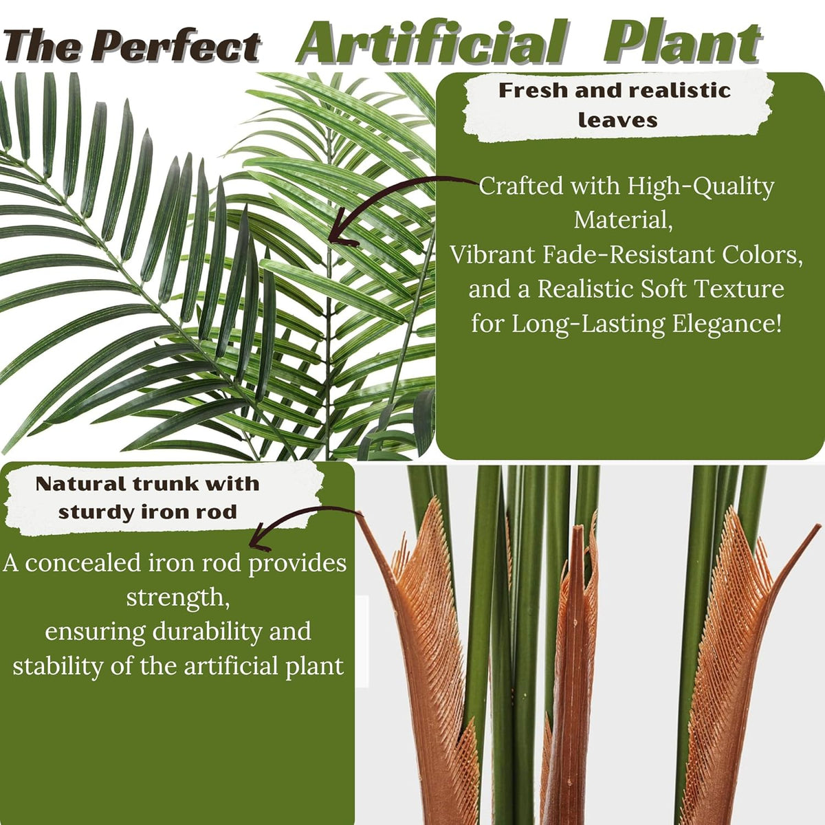 Artificial Palm Plant for Home Decor with Pot (Iron Rod Stems)