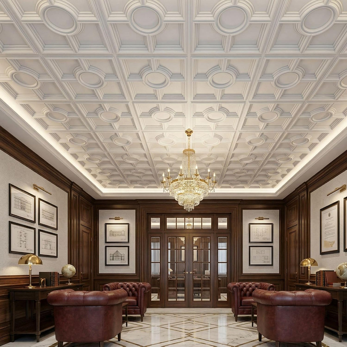 Modern PVC False Ceiling - 60x60 cm Medallion Design White