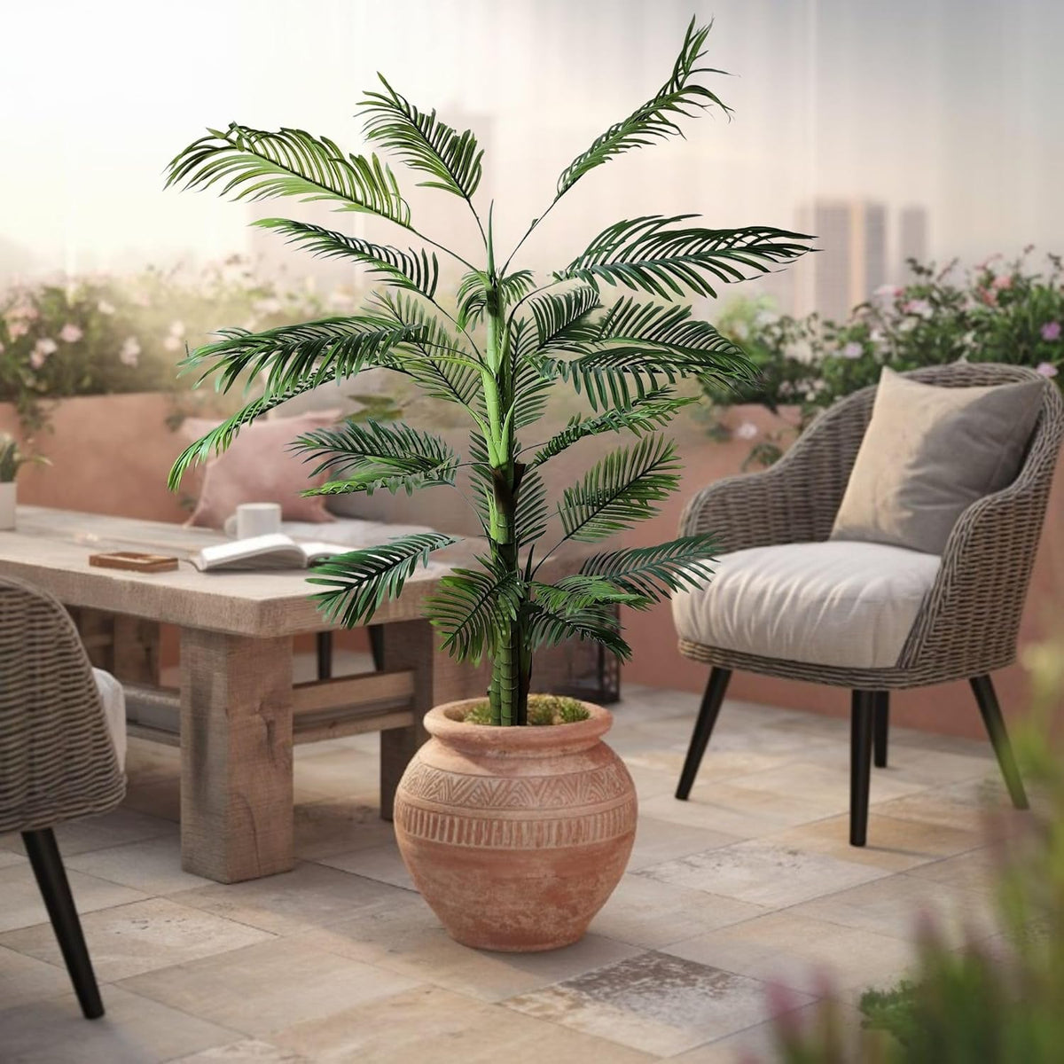Artificial Palm Tree for Home Decor with Pot and 3 Stems