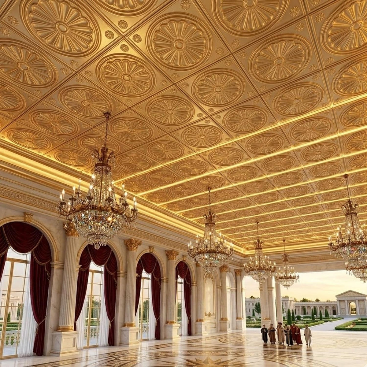 Modern PVC False Ceiling - 60x60 cm Sunburst Design Champagne Gold