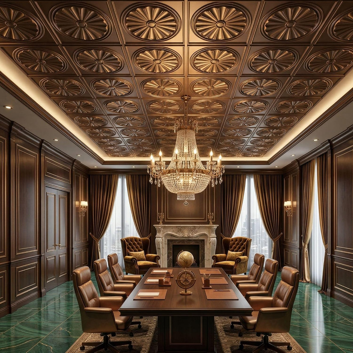 Modern PVC False Ceiling - 60x60 cm Sunburst Design Metallic Coffee