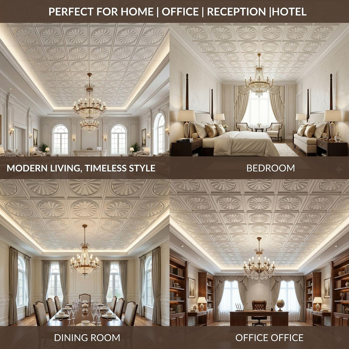 Modern PVC False Ceiling - 60x60 cm Sunburst Design White