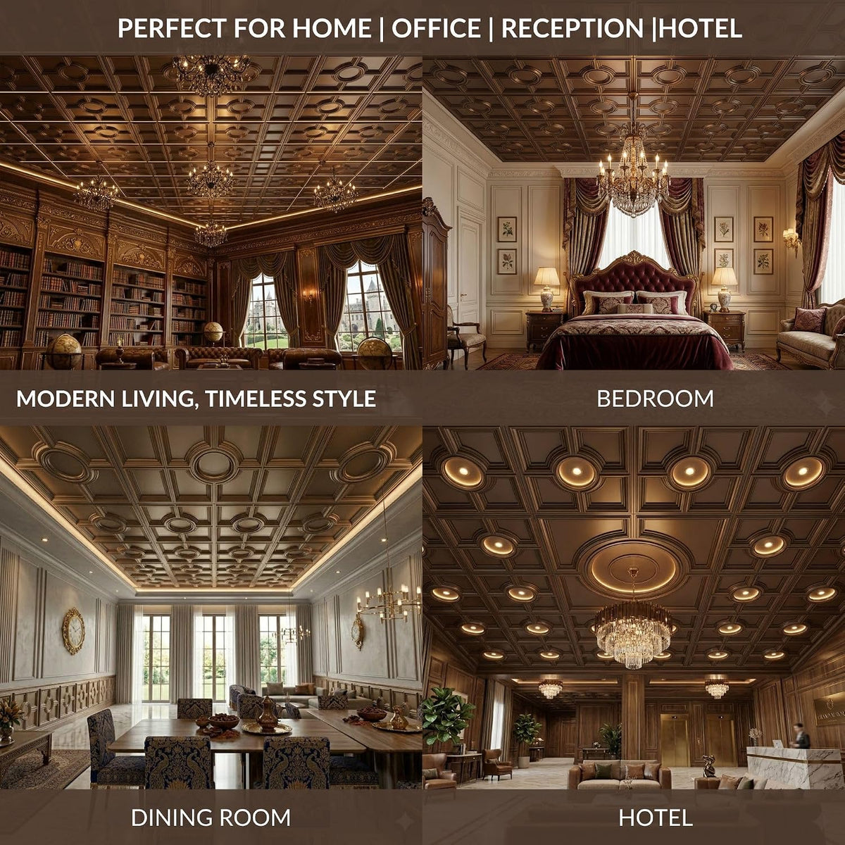 Modern PVC False Ceiling - 60x60 cm Medallion Design Metallic Coffee