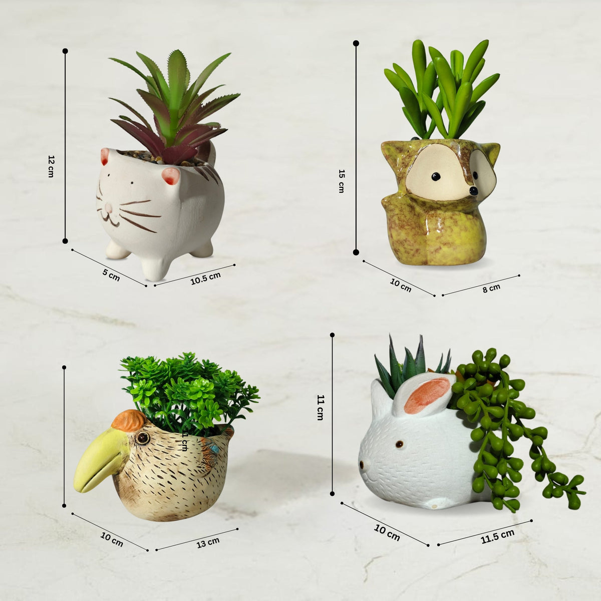 Artificial Succulent Plant with Cute Ceramic Pot for Home Decor - (Pack of 4)