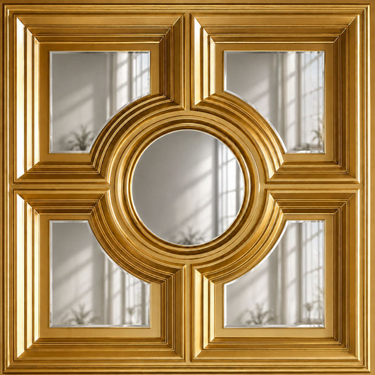Modern PVC False Ceiling - 60x60 cm Regal Medallion Design Champagne Gold With 5 Side Silver Mirror