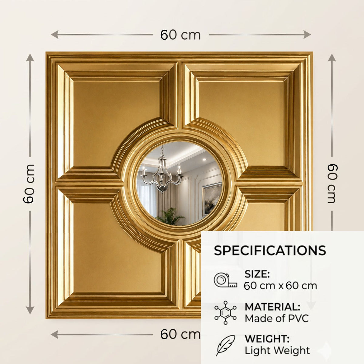 Modern PVC False Ceiling - 60x60 cm Regal Medallion Design Champagne Gold With Silver Mirror