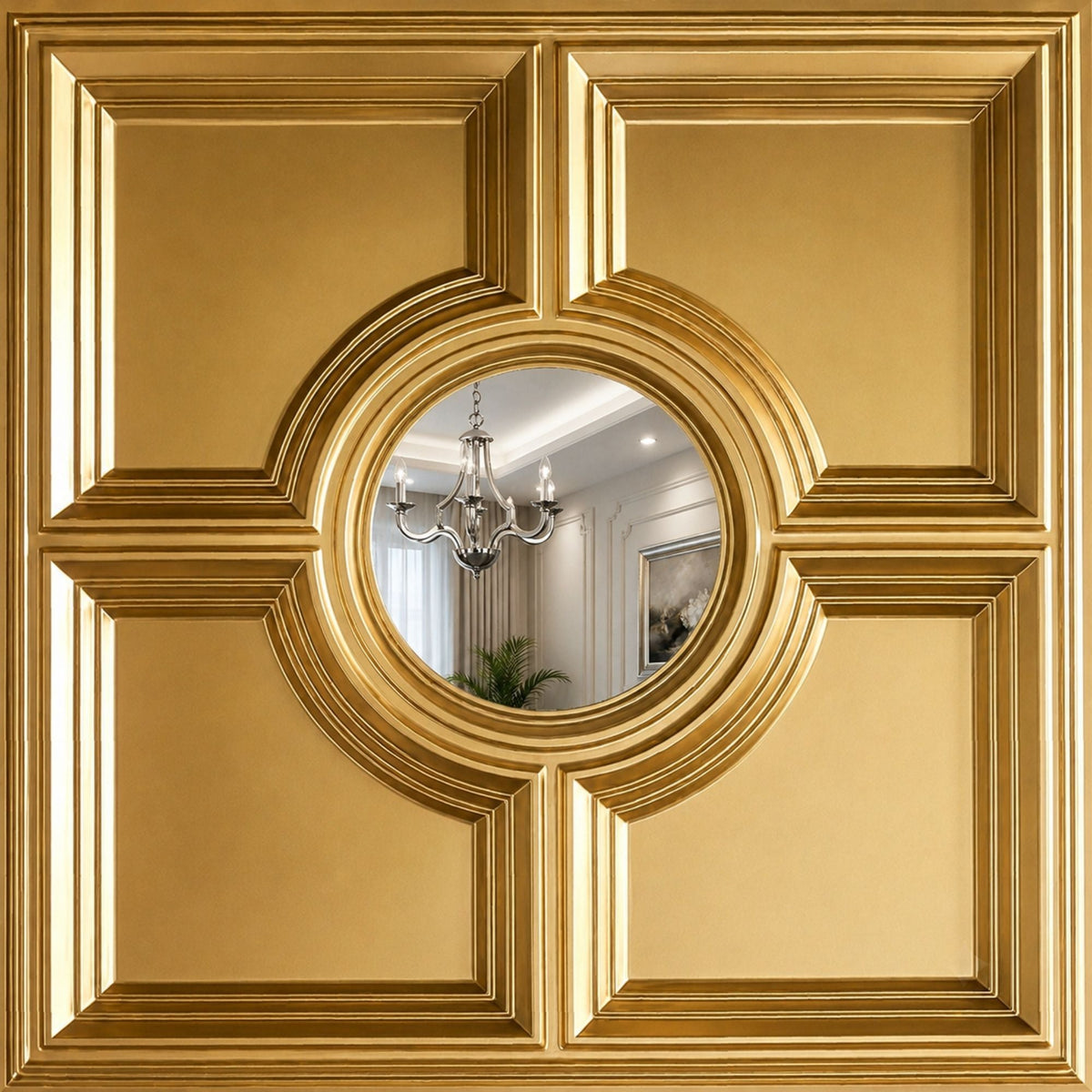 Modern PVC False Ceiling - 60x60 cm Regal Medallion Design Champagne Gold With Silver Mirror