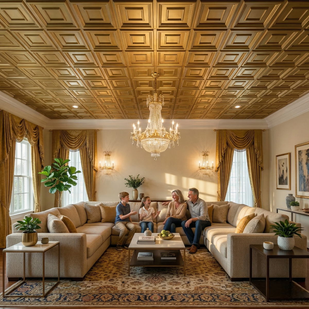 Modern PVC False Ceiling - 60x60 cm Square Design Champagne Gold