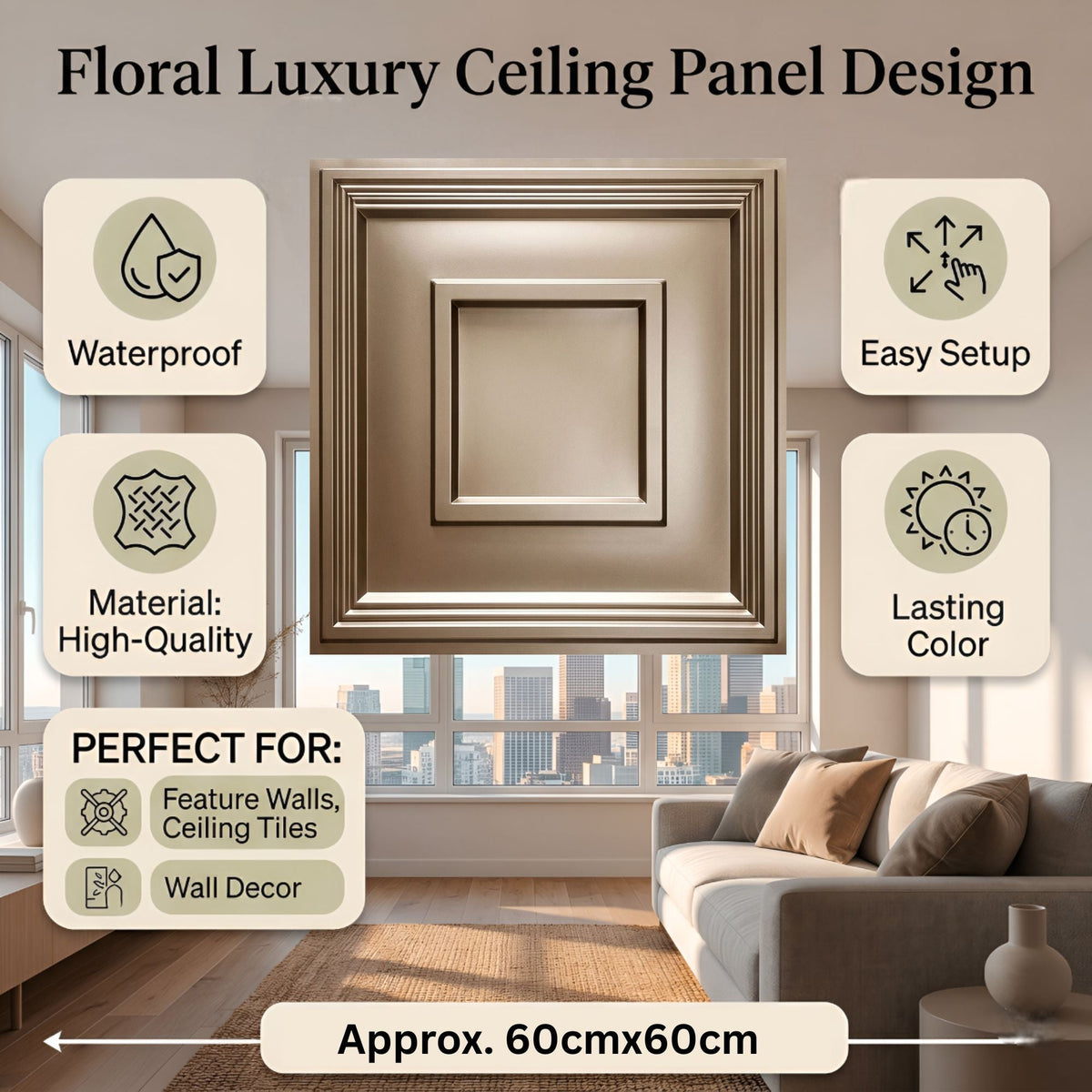 Modern PVC False Ceiling - 60x60 cm Square Design Metallic Coffee