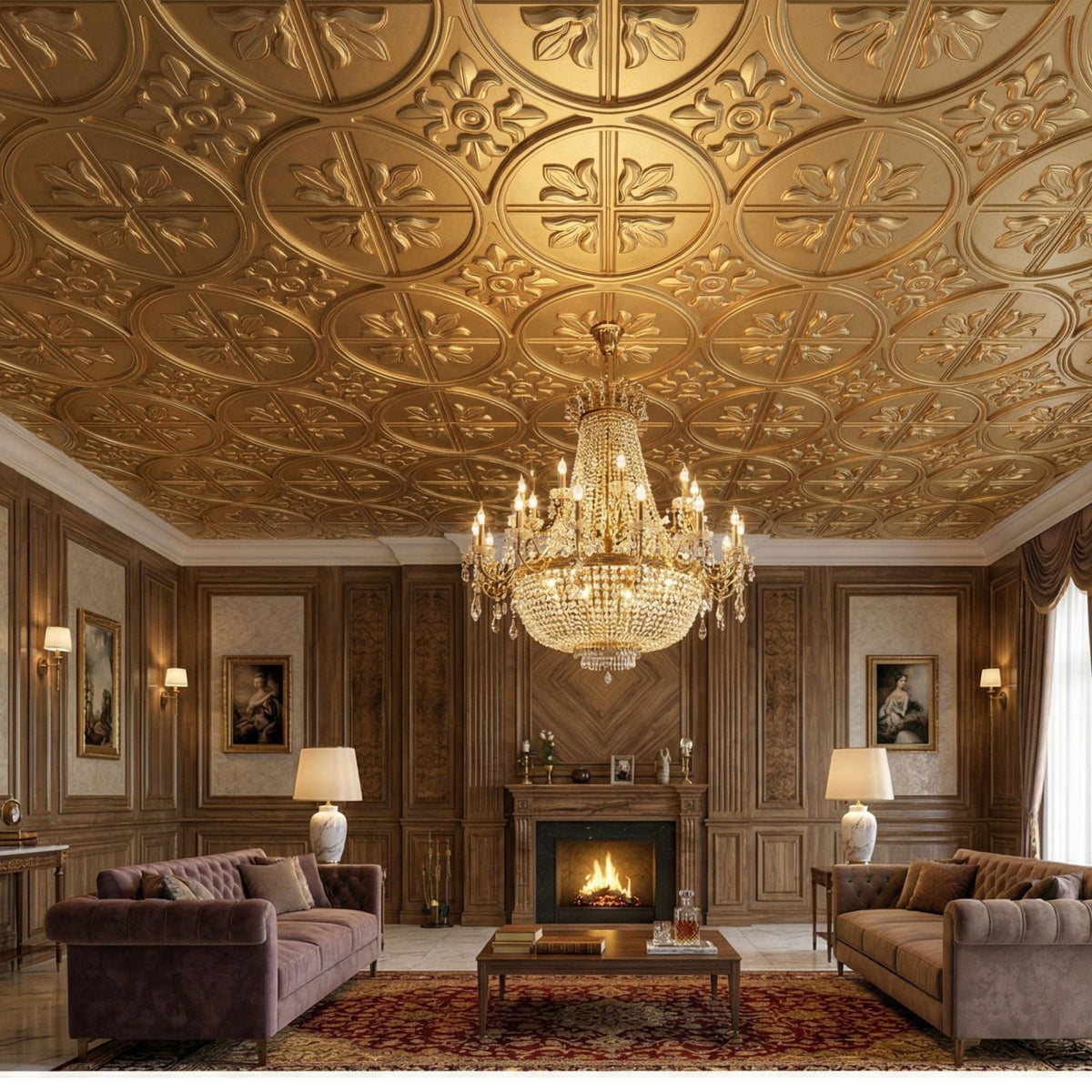 Modern PVC False Ceiling - 60x60 cm Ornamental Design Champagne Gold
