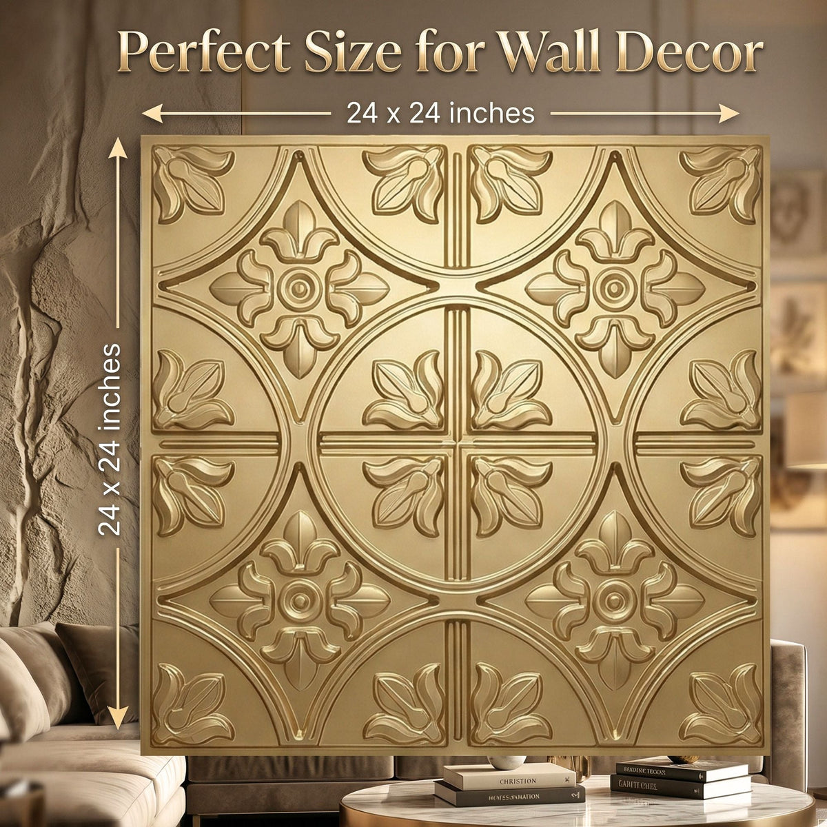 Modern PVC False Ceiling - 60x60 cm Ornamental Design Champagne Gold