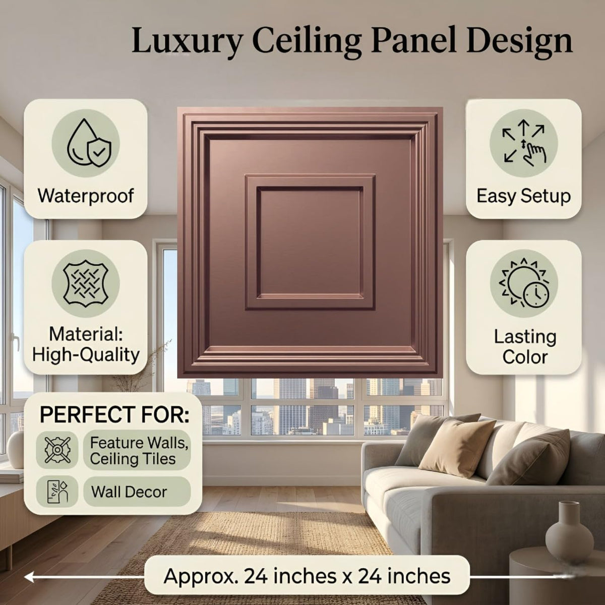 Modern PVC False Ceiling - 60x60 cm Square Design Red Copper