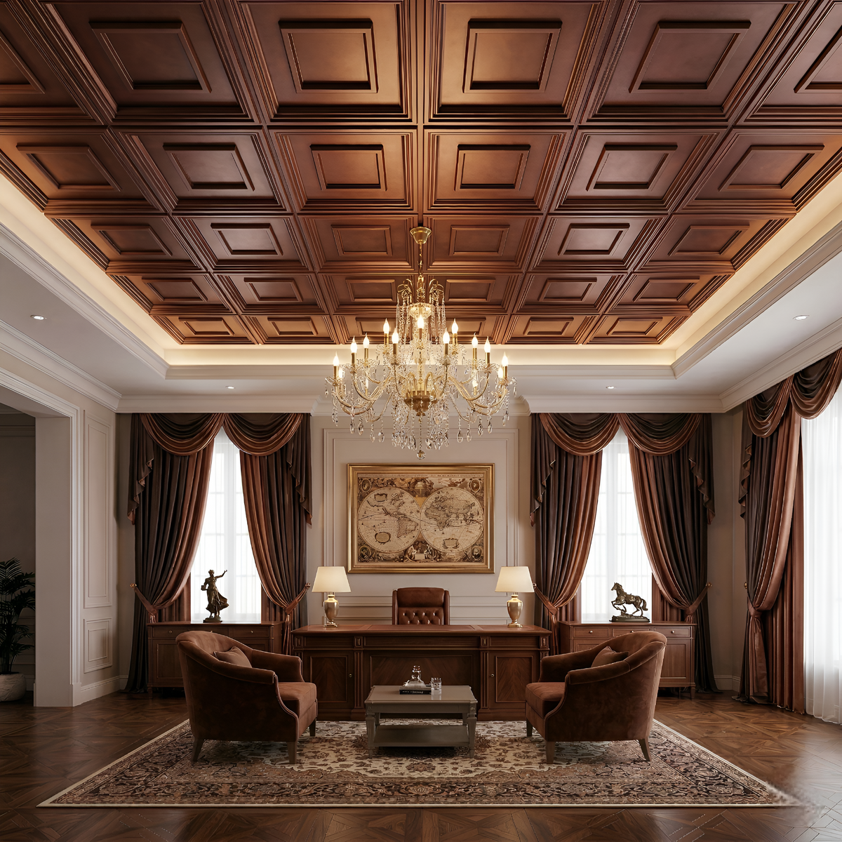 Modern PVC False Ceiling - 60x60 cm Square Design Red Copper